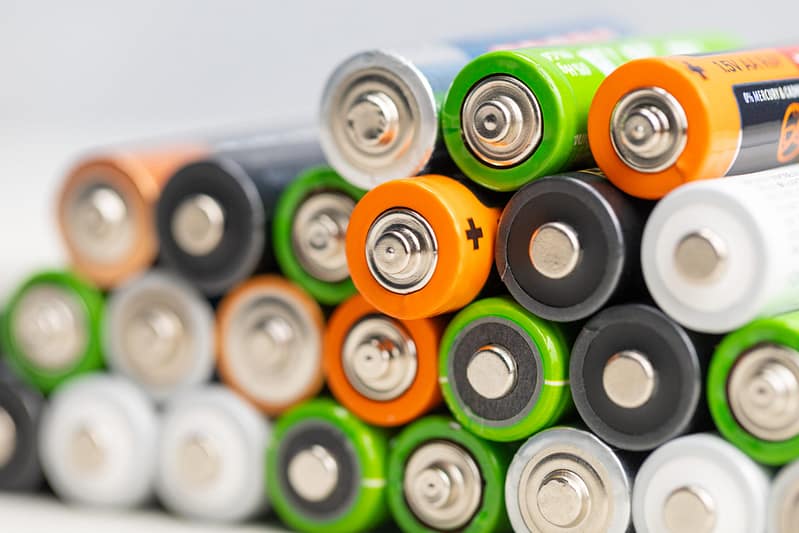stack of batteries out of focus